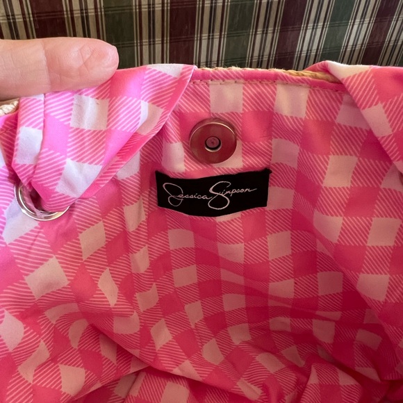 🐣Jessica Simpson Pink and Cream Woven mini tote Adult Easter Basket idea. NEW - Picture 12 of 13
